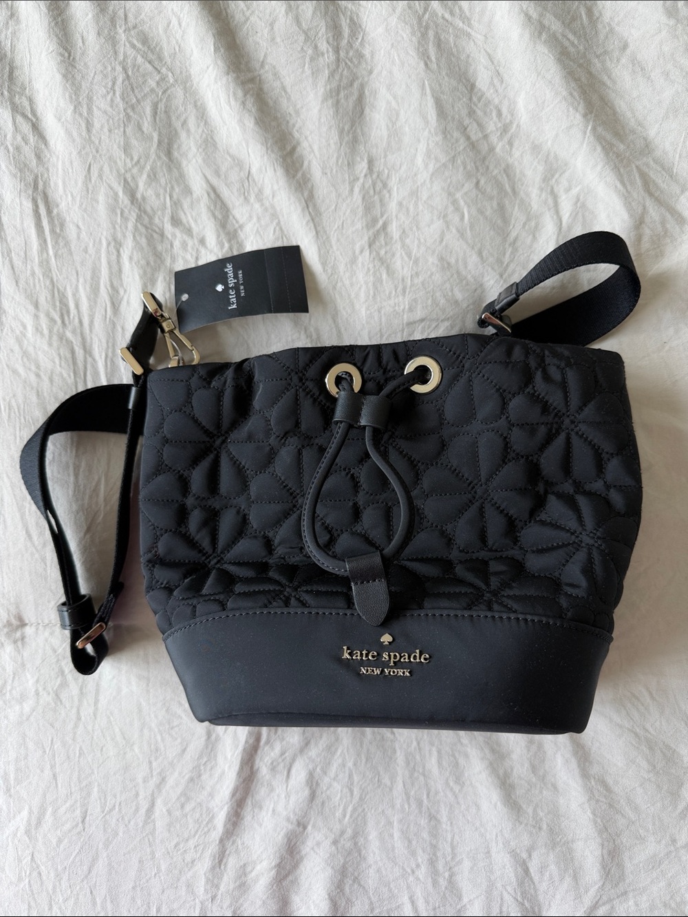 kate spade black Quilted Drawstring Crossbody